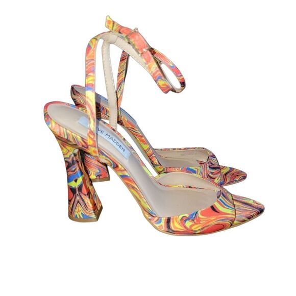 Steve Madden Beki Orange/Multi Flare Heel Ankle Strap HEEL Sandal Shoe 8.5 - Picture 2 of 10